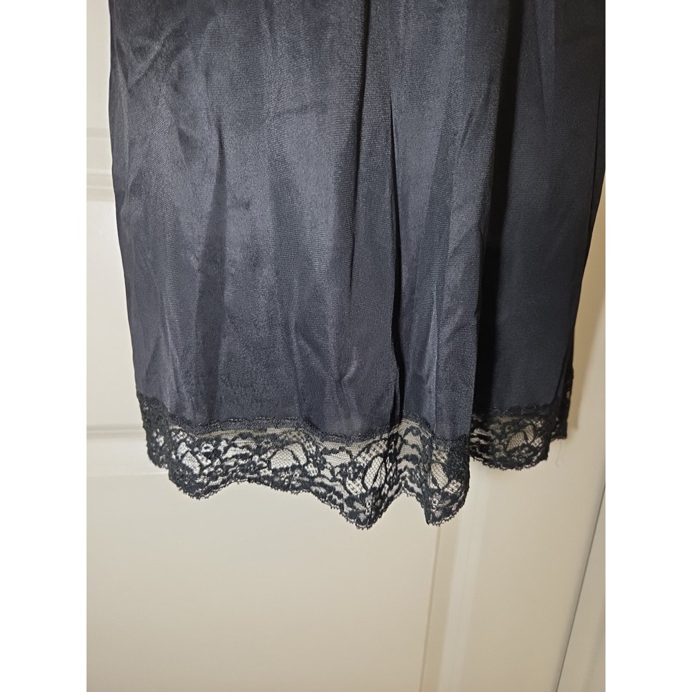 Vtg 1960s Vanity Fair Tricot Nylon‎ Lace Bodice Black Slip Dress Size 32 Short - Picture 5 of 11